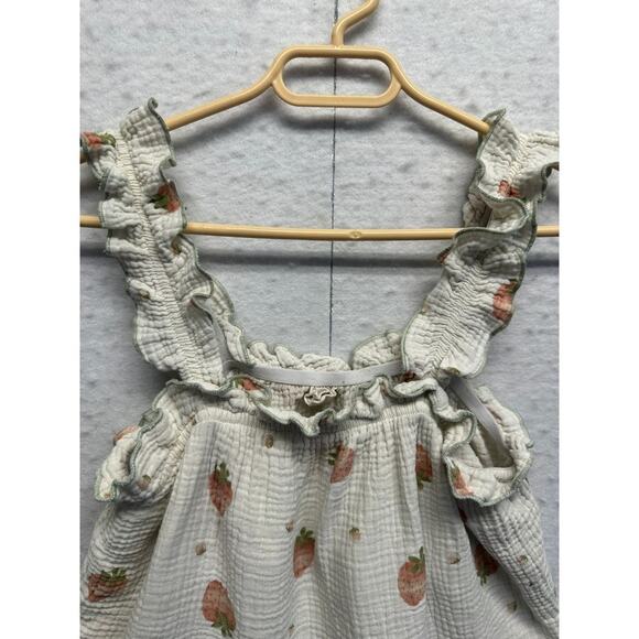 Gauzy Tank Top Ruffle Straps Babydoll Strawberries No Slip Straps ADORABLE - Picture 3 of 7